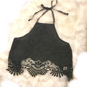 Black Embroidered Halter Festival Blouse G1